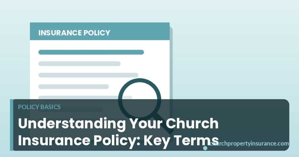 Church insurance policy document with key terms highlighted